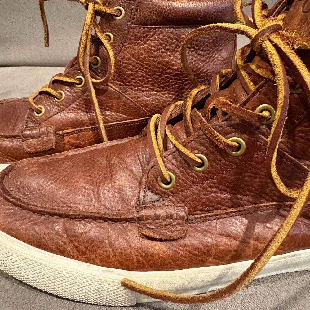 Polo Ralph Lauren Tavis Sneaker High Top Lace Up Brown Leather Casual Men’s 10.5